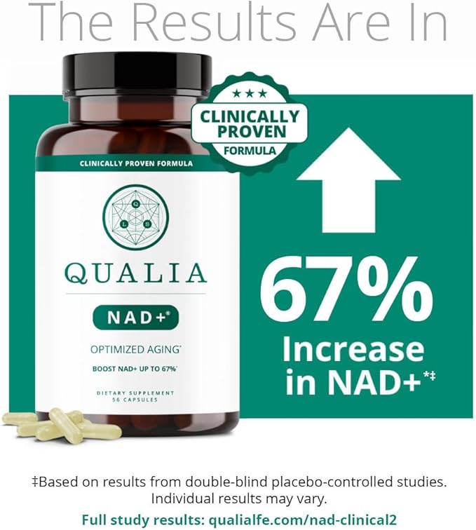 Qualia NAD Supplement — Clinically Proven to Boost NAD+ up to 67%. Optimized Aging, Energy, Focus. Elite NAD+ Ingredients: Nicotinamide Riboside (NIAGEN,) Niacin, Niacinamide (2 Month Supply)-VivaGrace Women