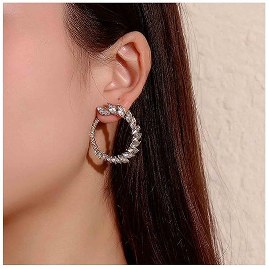 Vintage Rhinestone Hoop Earrings Gold Round Circle Studs Earrings Bright Crystal Earrings Bling Wedding Earrings Jewelry for Women and Girls-VivaGrace Women