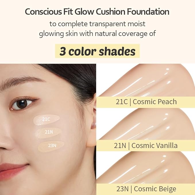 MOONSHOT KOREA Conscious Fit Cushion Foundation Medium Coverage, Long-Lasting & Buildable Foundation For A Smooth, Satin Finish, Vegan & Cruelty-Free,k-beauty (15N Cosmic Cream)-VivaGrace Women