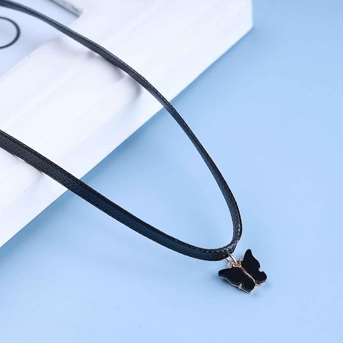 Vintage Black Choker Necklace Chain Goth Leather Choker Butterfly Pendant Necklace Velvet Choker Punk Necklace Rock Statement Butterfly Necklace Charm Jewelry Gift for Women and Girls-VivaGrace Women