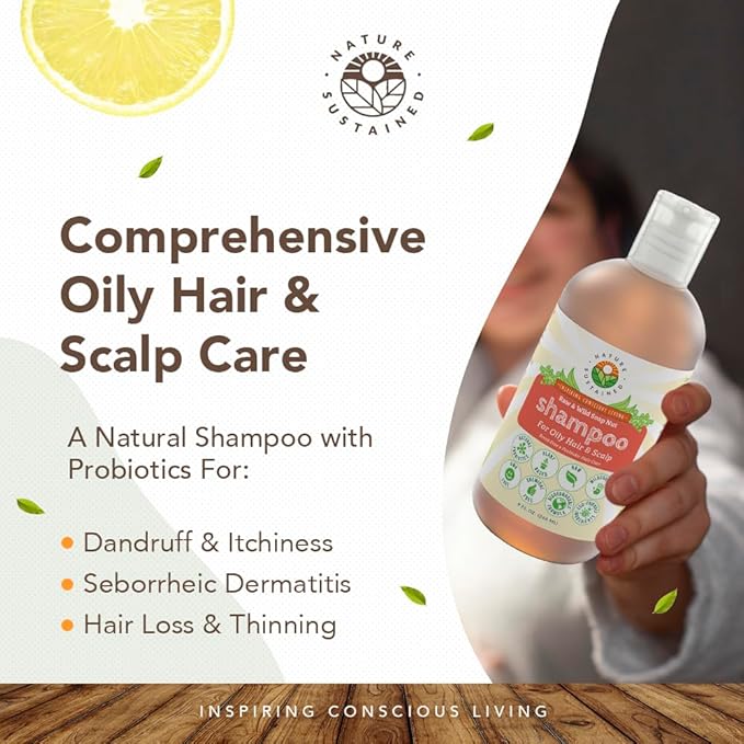 Natural Shampoo for Oily Hair & Scalp - Organic, Raw & Wildcrafted with Probiotics, Hypoallergenic & Sulfate Free Herbal Shampoo for Oil Control, Dandruff, Seborrheic Dermatitis - 9 Oz, Original-VivaGrace Women