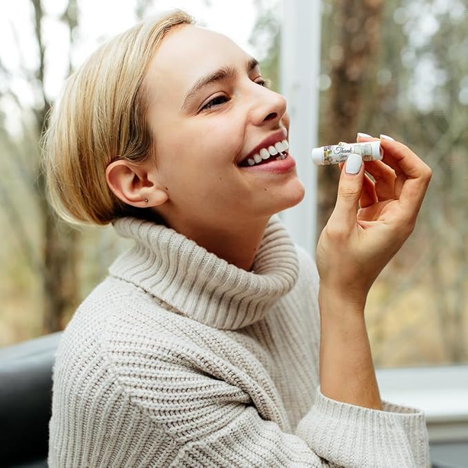 OLYCRAFT 100Pcs Self-Adhesive Lip Balm Tag Sticker 1.7~2.1x1.7~2.1 Inch Waterproof Adhesive Label with Champagne Pattern Lipstick Tag Sticker for Lip Balm Container Tubes Lipstick Wrapping Decoration-VivaGrace Women