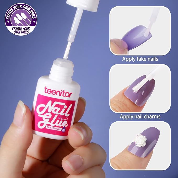 Teenitor Medium Press On Nails, 12 Color Set, 288pcs Glossy Nails with Glue