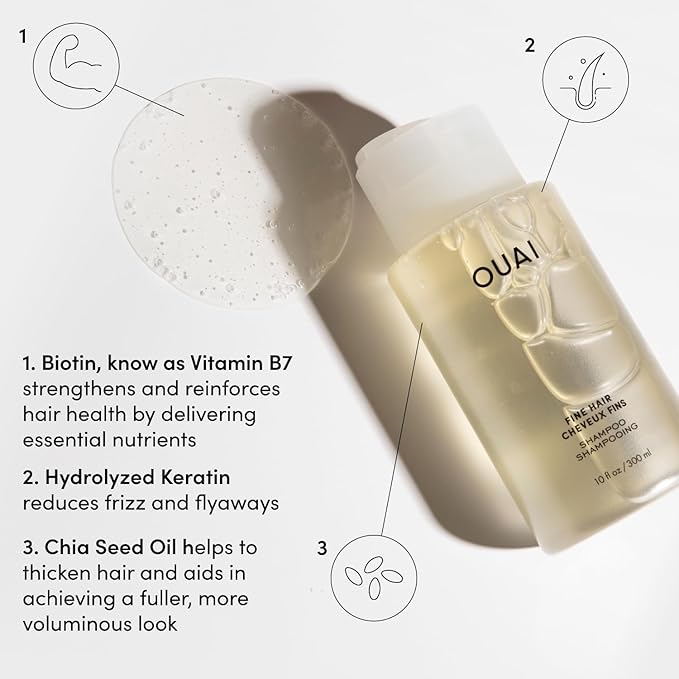 OUAI Fine Shampoo Refill - Volumizing Shampoo with Strengthening Keratin, Biotin & Chia Seed Oil for Fine Hair - Delivers Weightless Body - Paraben, Phthalate & Sulfate Free Hair Care (32 Fl Oz)-VivaGrace Women