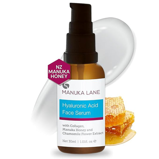 Hyaluronic Acid Serum for Face and Neck with Collagen, Manuka Honey & Chamomile Flower Extract | Plant Based Formula | Carefully formulated to keep your skin young and healthy!-VivaGrace Women