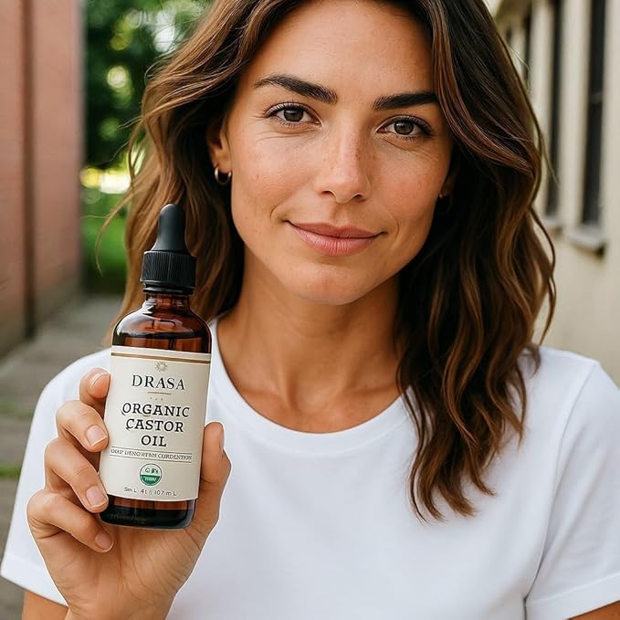 Organic Castor Oil– 100% Pure, Extra Virgin (2oz Glass Bottle), Cold-Pressed, Hexane-Free, Promotes Growth of Hair, Eyebrows & Eyelashes, For Castor Oil Packs, With Free Eyebrow Brush-VivaGrace Women