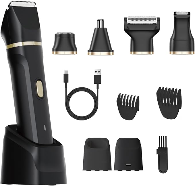 ele ELEOPTION Electric Razors for Women 5-in-1 Waterproof Wet Dry Electric Shaver with USB Charge Dock, Legs Hair Remover, Body Shaver for Beard Bikini Trimmer for Women Black-VivaGrace Women