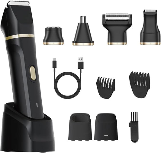 ele ELEOPTION Electric Razors for Women 5-in-1 Waterproof Wet Dry Electric Shaver with USB Charge Dock, Legs Hair Remover, Body Shaver for Beard Bikini Trimmer for Women Black-VivaGrace Women