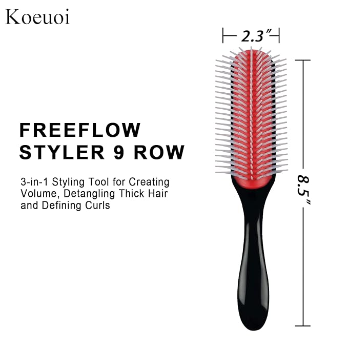 Classic Styling Curly Hair Brush. 9 Row Black Brush for Detangling, Separating, Shaping. For Women and Men Wet or Dry Hair.-VivaGrace Women