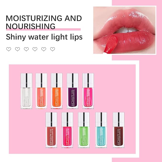 Hydrating Lip Glow Oil Moisturizing Plumping Lip Tint Lip Gloss Transparent Lip Balm Long Lasting Nourishing Repairing Lightening Lip Lines (001#+012#)-VivaGrace Women