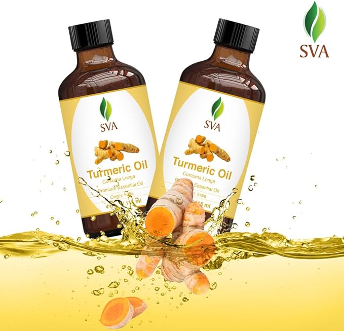 SVA Turmeric Essential Oil – 4 Fl Oz – 100% Natural Turmeric Oil - for Diffuser, Hair Care, Face, Skin Care, Aromatherapy, Scalp and Body Massage, Soap and Candle Making – with Dropper-VivaGrace Women