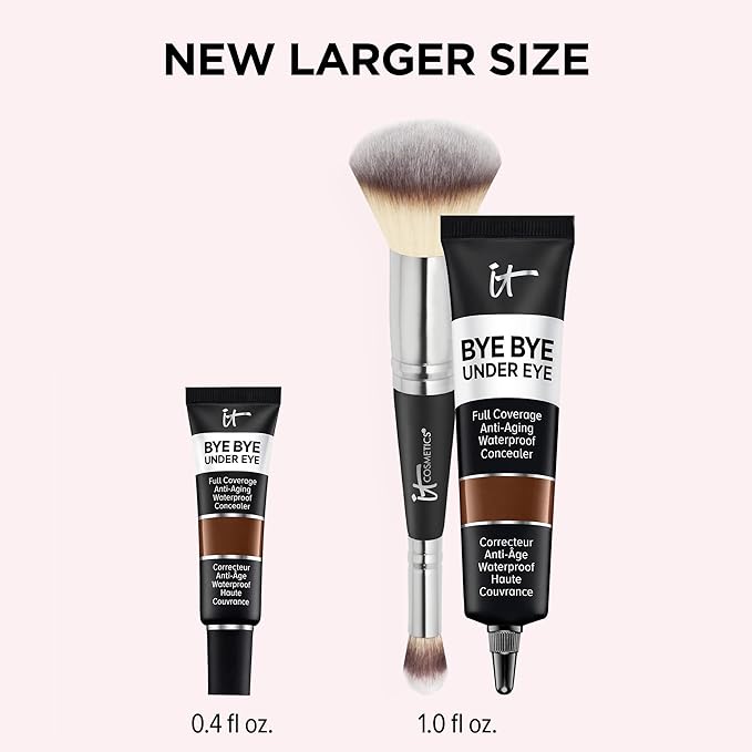 IT Cosmetics Makeup Set - Includes Supersize Bye Bye Under Eye Concealer (44.0 Deep) + Heavenly Luxe Complexion Perfection Concealer Brush (1 fl oz) - with Collagen, Hyaluronic Acid & Antioxidants-VivaGrace Women