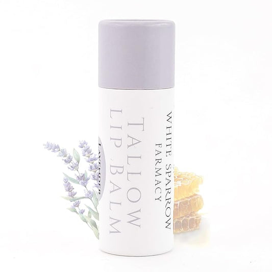 Organic Tallow Lip Balm (Lavender & Honey) from Grass Fed Cows. Super hydrating with Tallow, Olive Oil, Honey, and Beeswax. Sustainable Cardboard Tubes & Hand Filled. Jumbo Size 0.5 oz.-VivaGrace Women