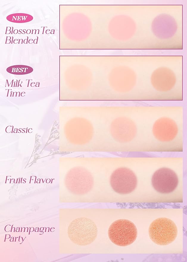 I'm Meme Palette - Afternoon Tea Blusher | Blossom Tea Blended, Cool Tone Blush for Cheek, Soft Pink, Peach, Lavender, 3 Shades Palette, Matte Powder Blush for Face&Cheeks, 0.4oz-VivaGrace Women