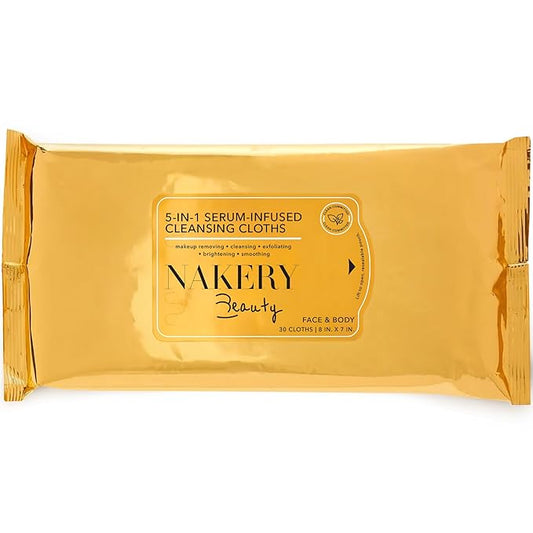 NAKERY 5 in 1 Infused Makeup Remover Wipes for Face - Gentle Cleansing for Women - Eye Makeup Remover for Sensitive Skin - Anti Aging Exfoliating