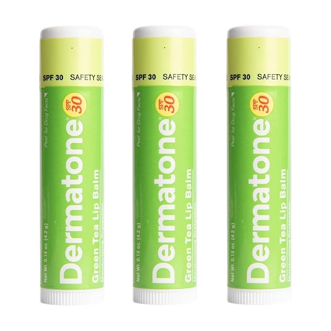 Dermatone Green Tea Lip Balm SPF 30 | Moisturizing | Medicated | Aloe & Vitamin E | Soothes Chapped & Cracked Lips | 3-pack (Green Tea, 0.15oz)-VivaGrace Women