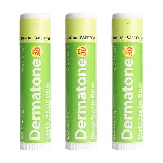 Dermatone Green Tea Lip Balm SPF 30 | Moisturizing | Medicated | Aloe & Vitamin E | Soothes Chapped & Cracked Lips | 3-pack (Green Tea, 0.15oz)-VivaGrace Women