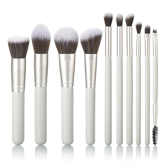 10 Piece Makeup Brushes - Grayish Green Wooden Handle with Soft Synthetic Bristles,for Face & Eye Makeup|Professional Makeup Brushes set for Women & Girls|-VivaGrace Women