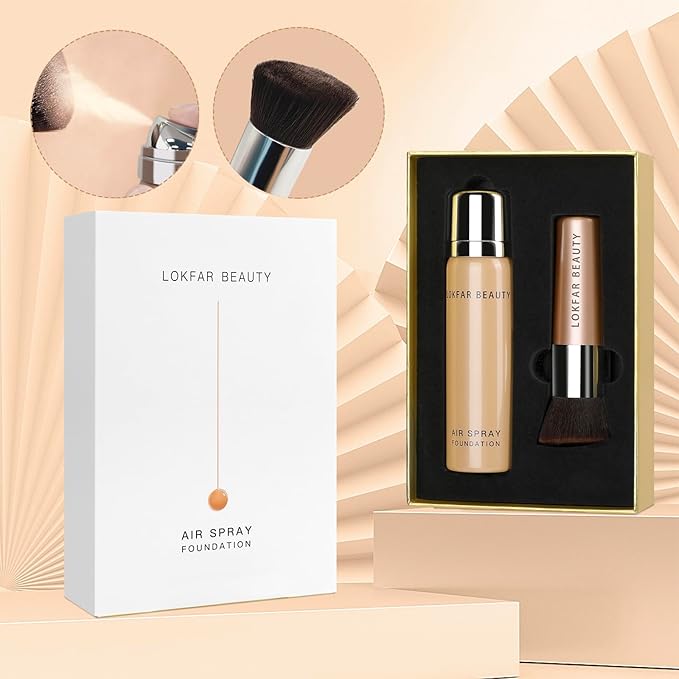AirBrush Foundation Spray, Silky Mist Foundation Spray Makeup Set with Brush, Full Coverage Foundation for Smooth Radiant Finish, Formula Breathable Lightweight Hydrating | #01 Porcelain-VivaGrace Women
