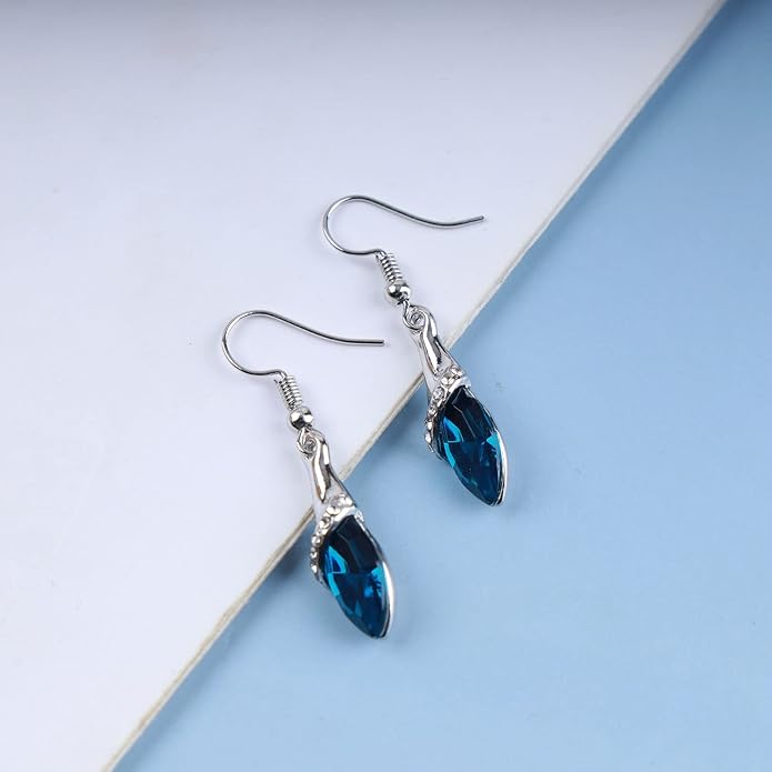 Bohemia Sapphire Drop Earrings Blue Crystal Dangle Hook Earrings Long Cz Blue Rhinestone Earrings Bridal Sapphire Earrings Jewelry for Women Gifts-VivaGrace Women