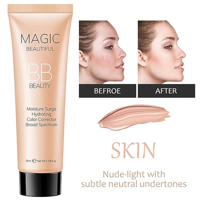 2 Pcs BB Cream Full Coverage Foundation,Hydrating Natural Flawless Concealer, Clean Nude Makeup Base,Color Correcting Oil-Free BB Cream(light skin tone)-VivaGrace Women