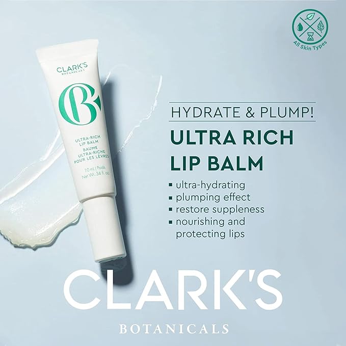 Clark's Botanicals Ultra Rich Lip Balm: Plumping Moisturizer with Collagen and Shea, Mango & Avocado Butter + Vitamin E, Stimulating Organic Lip Treatment | 0.34 fl oz (Pack of 1)-VivaGrace Women