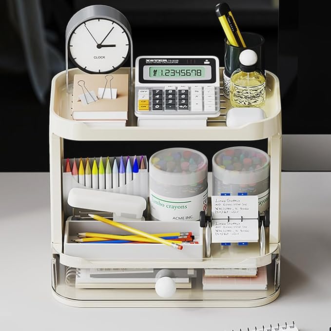 3-Tier Desk Organizers & Dispensers，Mail Holder for Office Desk Organization，Kitchen Spice Rack or Bathroom Countertop Organizer, Gift for Teachers, Classmates, and Friends (Beige)-VivaGrace Women