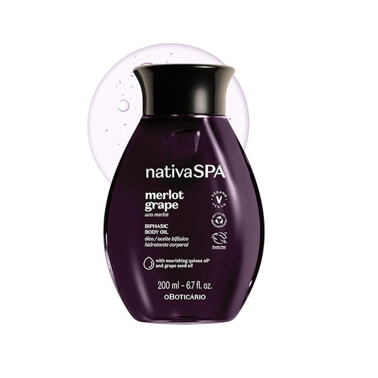 Nativa SPA by O Boticário Merlot Grape Biphase Body Oil, with Quinoa & Grapeseed Oils, Silky Glow with Hydration, 6.7 Ounce (200ml)-VivaGrace Women