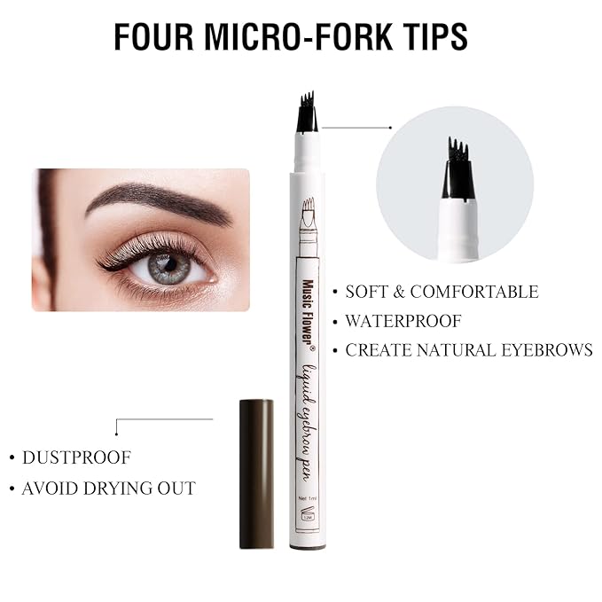 Music Flower Eyebrow Pencil, Liquid Eyebrow pen, Waterproof Brow Pen with Micro-Fork Tip, Fine Sketch Long Lasting Smudgeproof Microblading Pen - Chestnut-VivaGrace Women