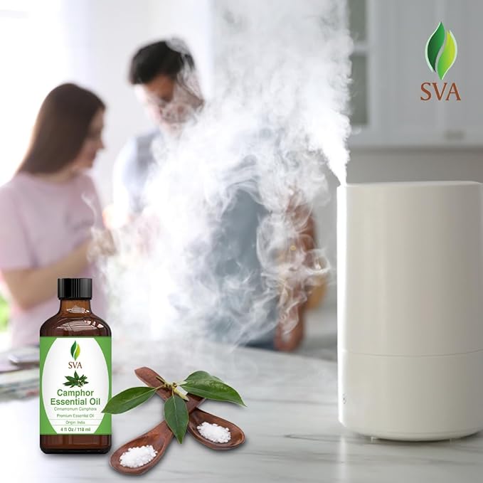 SVA Camphor Essential Oil – 4 Fl Oz – 100% Natural Camphor Oil - for Diffuser, Hair Care, Face, Skin Care, Aromatherapy, Scalp and Body Massage, Soap and Candle Making – with Dropper-VivaGrace Women