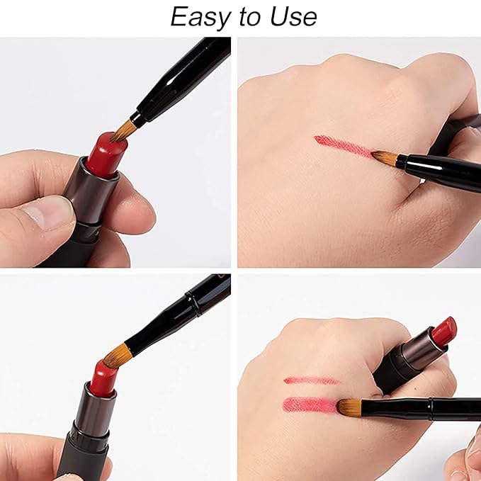 Retractable Dual End Lip Brush Concealer Brush with Cap, Lipstick Eyeshadow Foundation Makeup Brushes Gold, Black, Purple-VivaGrace Women