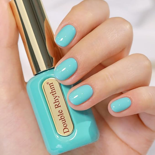 Double Rhythm 0.50 OZ Gel Polish Hema Free Same Color Same Bottle Golden Round Translucent Neutral Natural Milky 15 ML Jelly UV Polish Art DIY at Home (Pastel Blue-C1124)