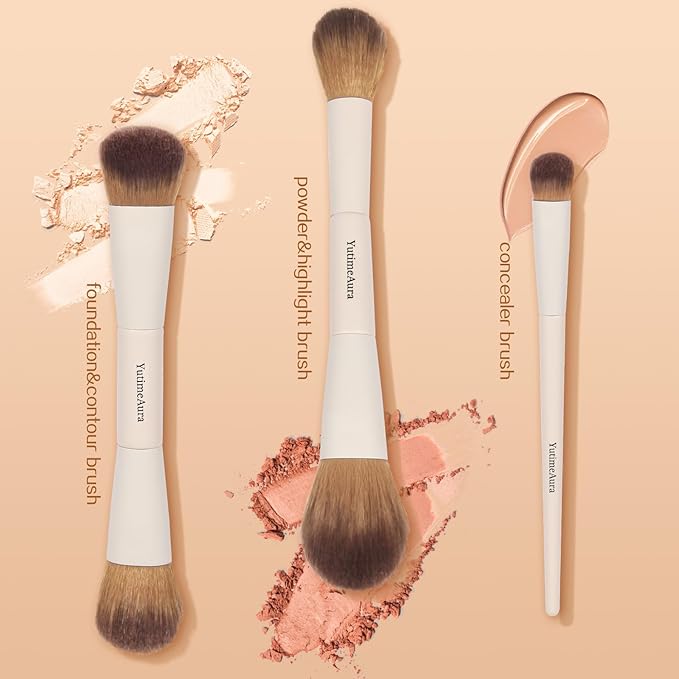 Makeup Brush Set 10pc, Dual-Ended Makeup Brushes For Bronzer, Contour, Eyeshadow, Blush, Concealer & Foundation Application-VivaGrace Women