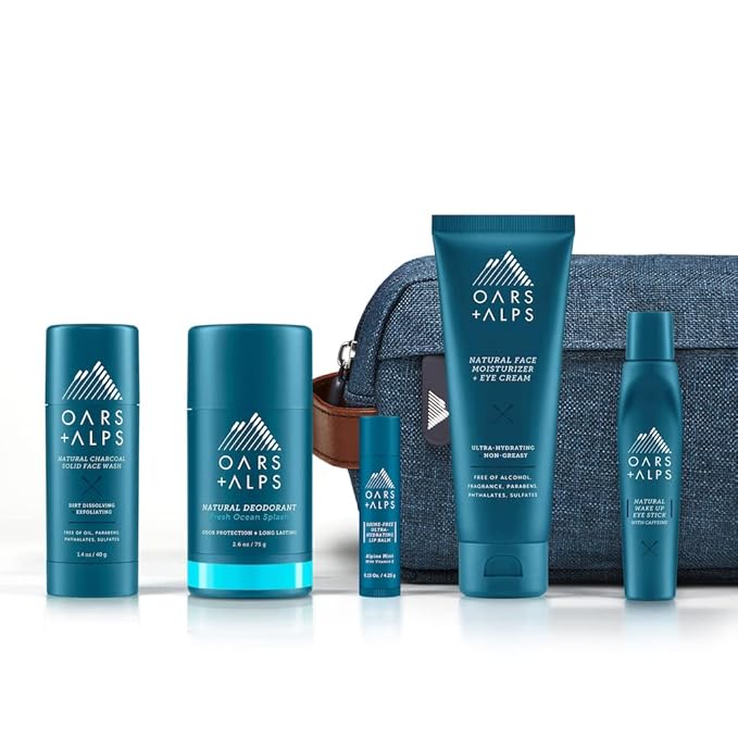 Oars + Alps Ultimate Oarsman Skin Care Kit for Men, Includes Face Wash, Eye Roller, Deodorant, Lip Balm, Moisturizer, and Travel Bag, TSA Friendly, 5 Items Total-VivaGrace Women