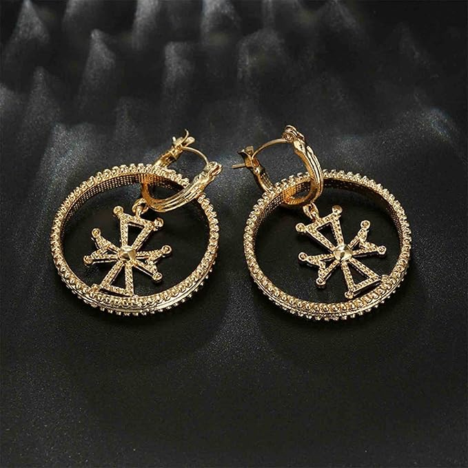 Punk Circle Cross Earrings Gold Circle Drop Dangle Earrings Brass Geometric Earrings Modern Chunky Drops Earrings Jewelry for Women and Girls Gifts-VivaGrace Women