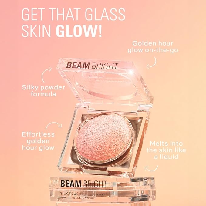Makeup Revolution Beam Bright Highlighter, All Over Face Glow, Powder To Liquid Formula, 5 Different Shades, Pink Seduction-VivaGrace Women