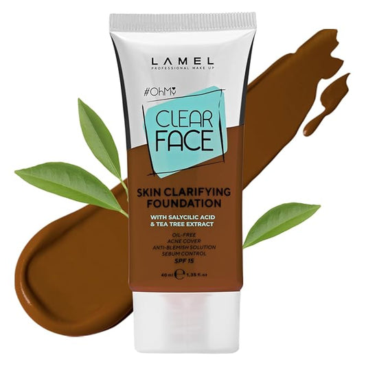 LAMEL OhMy Clear Face Full Coverage Foundation - Acne Coverage - Salicylic Acid & Tea Tree Extract - Dewy & Flawless Finish - Sensitive Skin Care - Organic & Oil-Free - 410, 1.35 fl.oz-VivaGrace Women