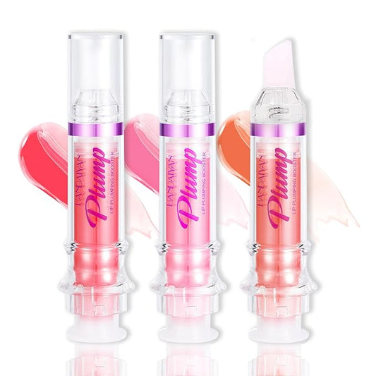 Lip Plumper Gloss 3 Colors Set,Natural Lip Plumping Oil and Lip Care Serum Enhancer for Fuller Booster Balm Moisturizing Hydrating&Reduce Fine Lines Nourishing Non-sticky Lips Mask Makeup-VivaGrace Women