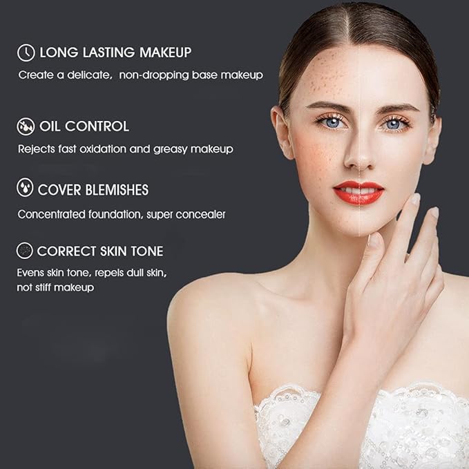 Foundation Makeup Concealer, Medium-to-Full Coverage Foundation Cream, Long Lasting Waterproof Up to 12HR Hybrid Setting Powder-VivaGrace Women