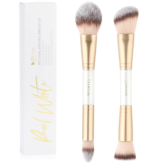 DUcare Makeup Brushes Duo End Foundation Contour Powder and Buffer Brush Bronzer Double Makeup Brush Set 2Pcs white-VivaGrace Women