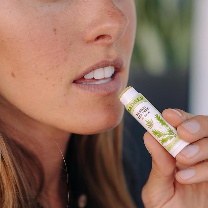 Badger - Herbal Lip Balm, Tea Tree & Lemon, Certified Organic Lip Balm, Fair Trade, Herbal Lip Care, 0.15 oz (4 Pack)-VivaGrace Women