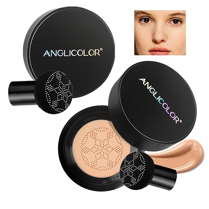 Mushroom Head Air Cushion CC Cream Strong Concealer 2PC,Face Makeup Cushion Foundation Long Lasting,Moisturizing BB Cream Makeup Base Primer Even Skin Tone for All Skin Types (2PC 03, 200g)-VivaGrace Women
