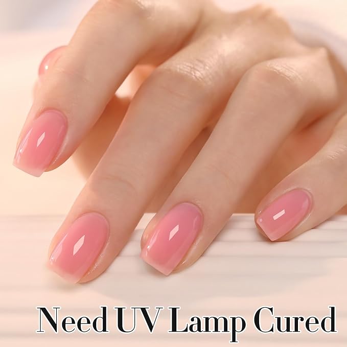 Double Rhythm 0.50 OZ Gel Polish Hema Free Same Color Same Bottle Golden Round Translucent Neutral Natural Milky 15 ML Jelly UV Polish Art DIY at Home (Jelly Pink-C1401)