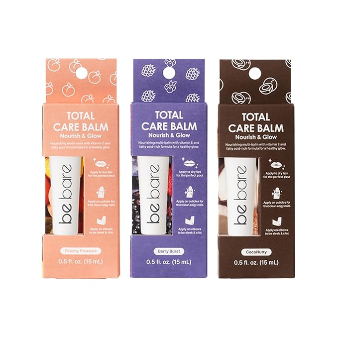 Total Care Balm Variety Pack - Berry Burst, Peachy Pleasure, CocoNutty Nourishing Multi-Balm with Vitamin E for Moisturizing Lips, Nails, Elbows and Dry Skin (3 pc)-VivaGrace Women