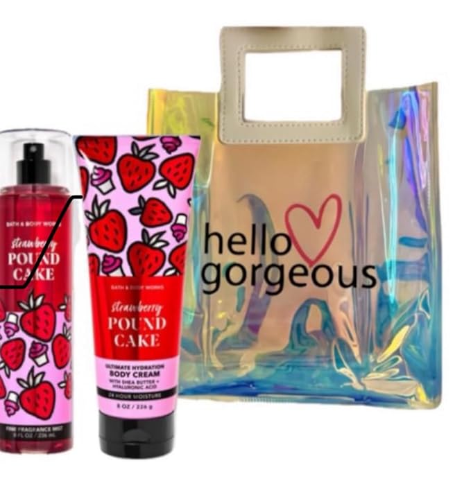 White Barn - Bath and Body Works - Gift Set 2 Piece Bundle - with Gift Bag HELLO GORGEOUS (Strawberry Pound Cake)-VivaGrace Women