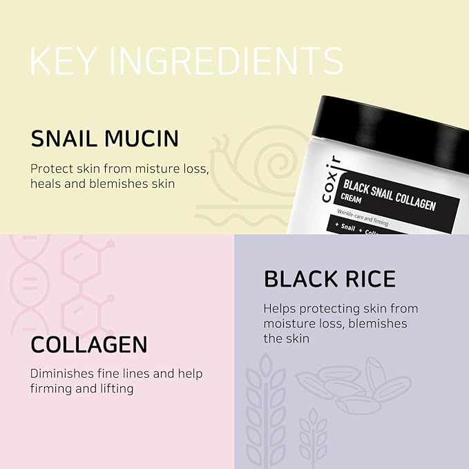 coxir BLACK SNAIL GIFT SET /Gift Set Birthday present /Foam Cleanser+Serum+Cream/Black Rice, Bean, Sesame, Snail Mucin, Collagen, Peptide l Repairing&Firming l Korean Skin Care-VivaGrace Women