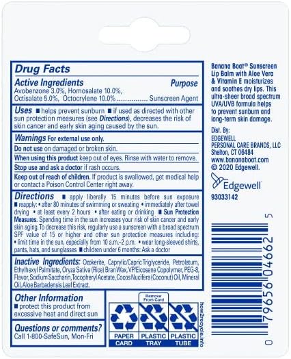 Banana Boat Aloe Vera with Vitamin E Sunscreen Lip Balm, SPF 45, 0.15 Ounces each (Value Pack of 3)-VivaGrace Women