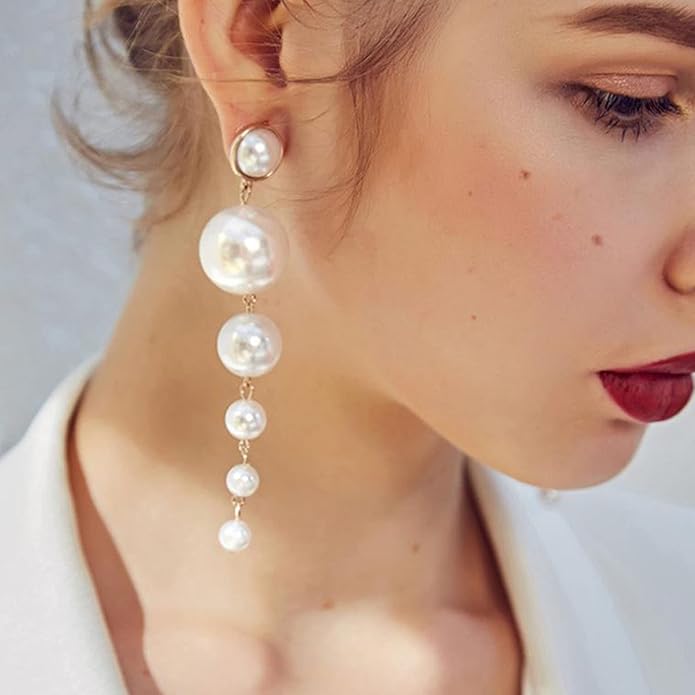 Boho Pearl Drop Dangle Earrings Big Pearl Tassel Earrings Gold Long Drop Earrings Elegant Vintage Earrings Jewelry for Women-VivaGrace Women