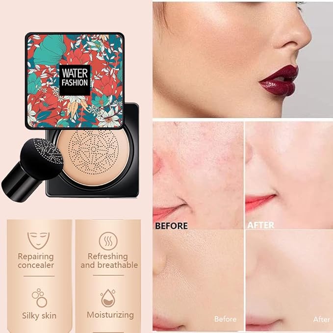 Air Cushion CC Cream Mushroom Head Foundation Air Cushion BB Cream Concealer Moisturizing Brighten Makeup Long Lasting Waterproof-Natural 2Pack-VivaGrace Women