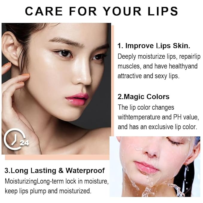 evpct 3Pcs Magic Color Changing Lipstick 24 Hours Original for Women Lasting Waterproof, Aloe Vera Strawberry Black Red Cherry PH Mood Permanent Hardpointing color changing Lipstick Tinted Lip balms-VivaGrace Women